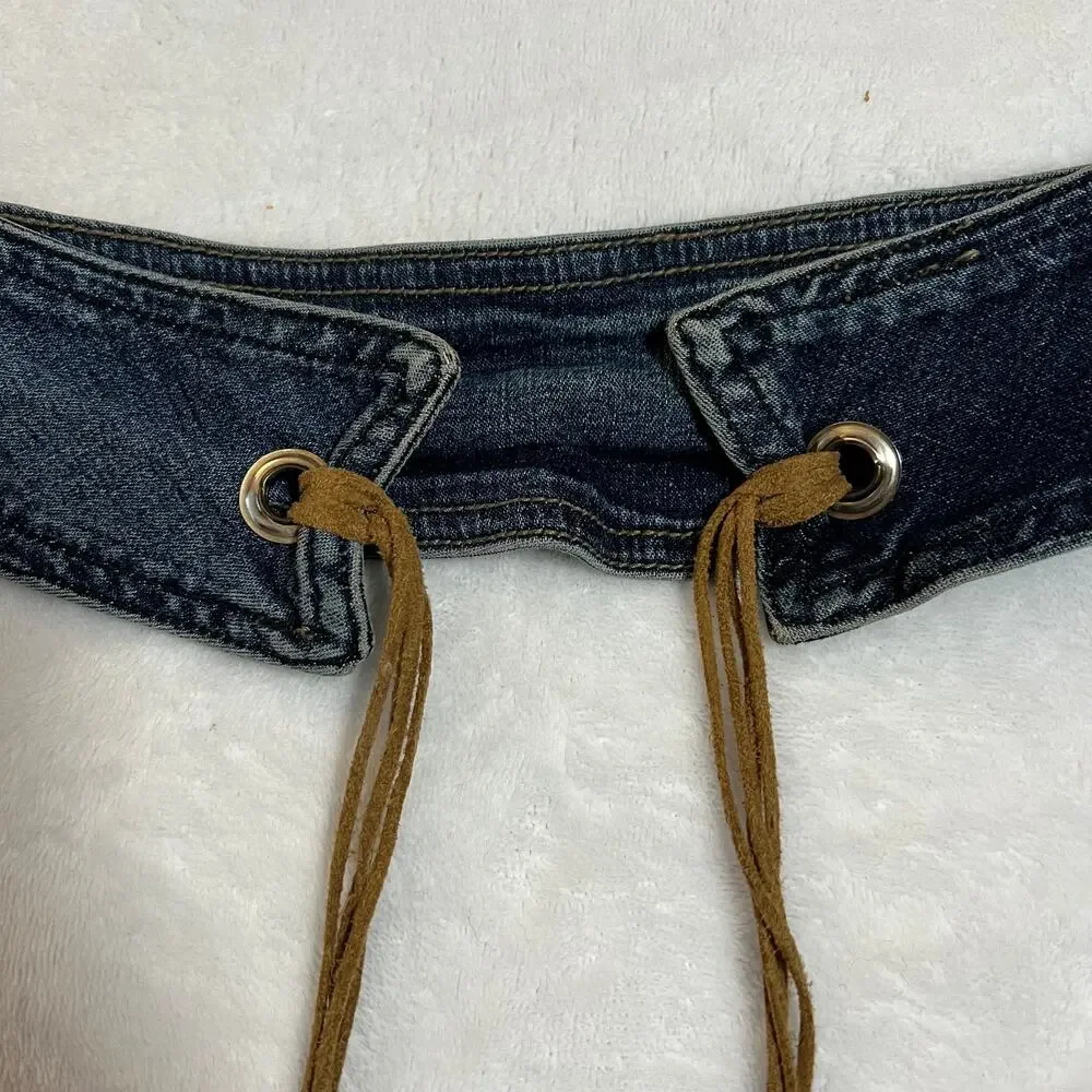 Women's Denim Waist Belt w/ Ties Size S Western Y2K 90s Stretch Going Out Rodeo